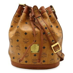MCM Visetos Drawstring Bag Shoulder Leather Cognac Brown